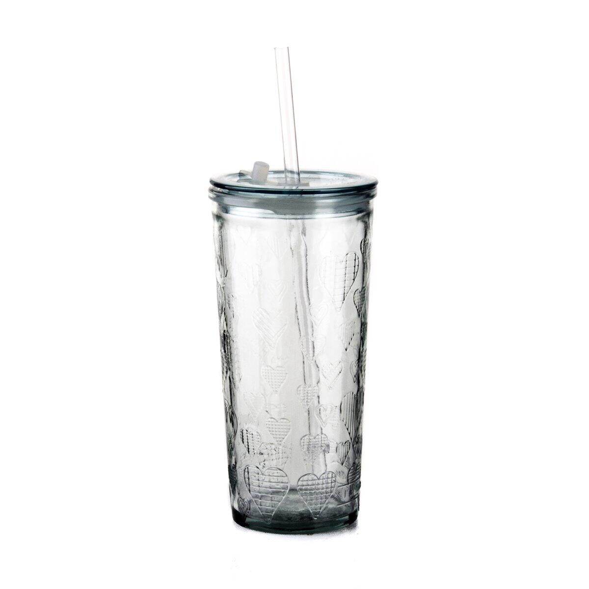 Sanmiguel Corasones Heart Glass with Straw 500 Ml 