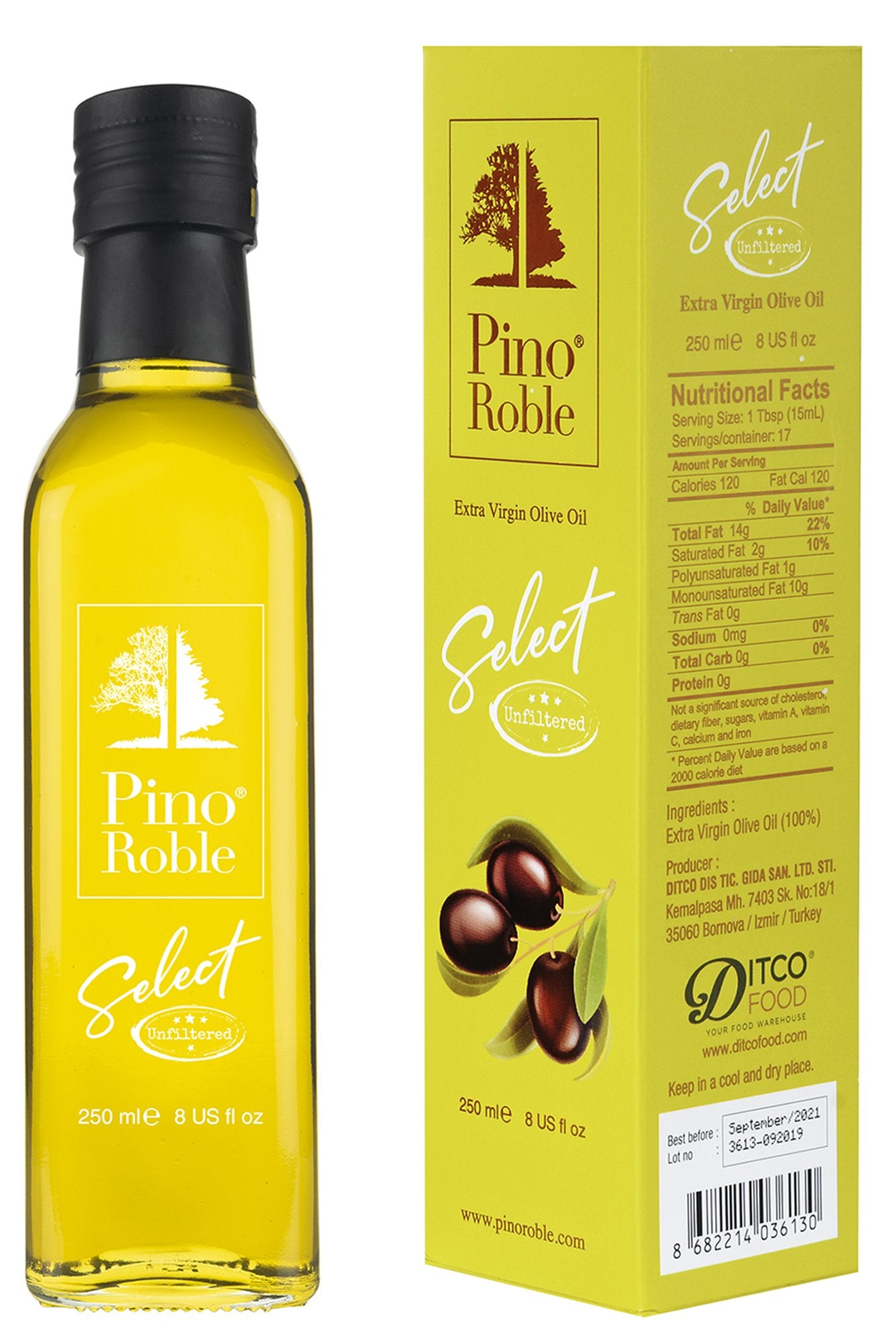 PinoRoble Select Cold Pressed Unfiltered Extra Virgin Olive Oil 8 fl Oz