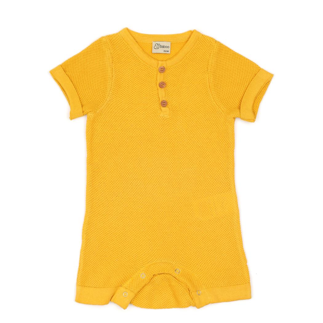Short Sleeve Summer Spring Baby Jumpsuit Yellow - EFENDINA PAZAR - BABOO - 8682291516839