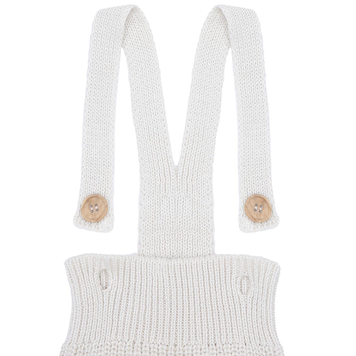Short Thick Knitted Organic Cotton Baby Knitted Jumpsuit Cream - EFENDINA PAZAR - BABOO - 