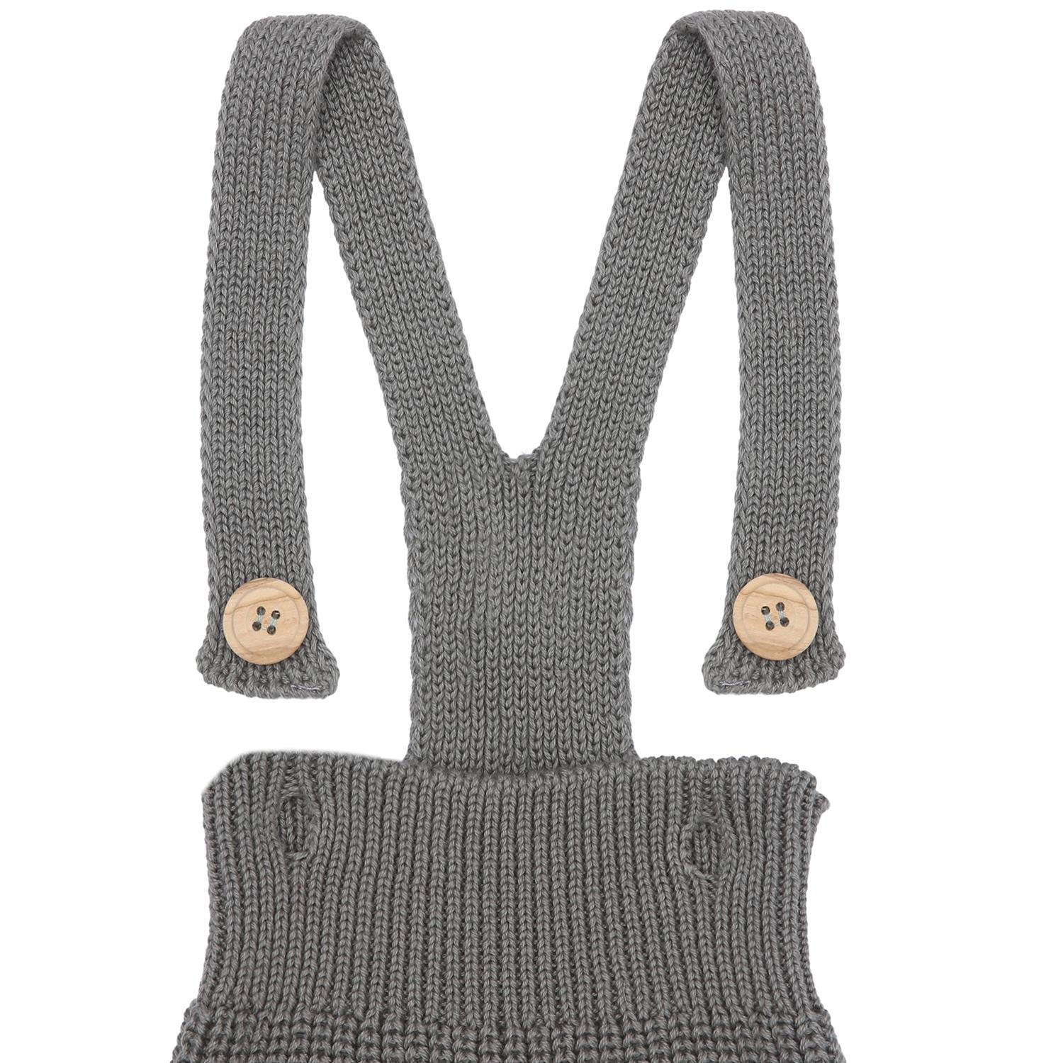 Short Thick Knitted Organic Cotton Baby Knitted Jumpsuit Gray - EFENDINA PAZAR - BABOO - 8682291514507