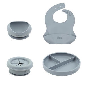 Silicone Baby Feeding Set Gray - EFENDINA PAZAR - BABOO - 8691810024991