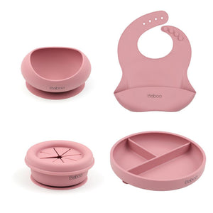 Silicone Baby Feeding Set Pink - EFENDINA PAZAR - BABOO - 8691810024984