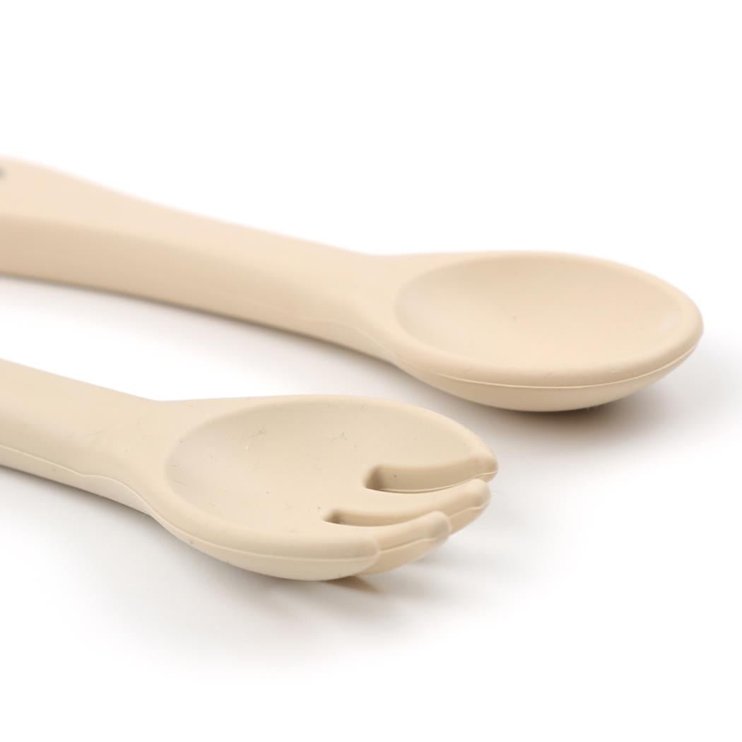 Silicone Baby Spoon Fork Set Cream - EFENDINA PAZAR - BABOO - 