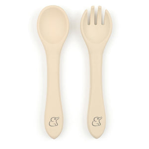 Silicone Baby Spoon Fork Set Cream - EFENDINA PAZAR - BABOO - 