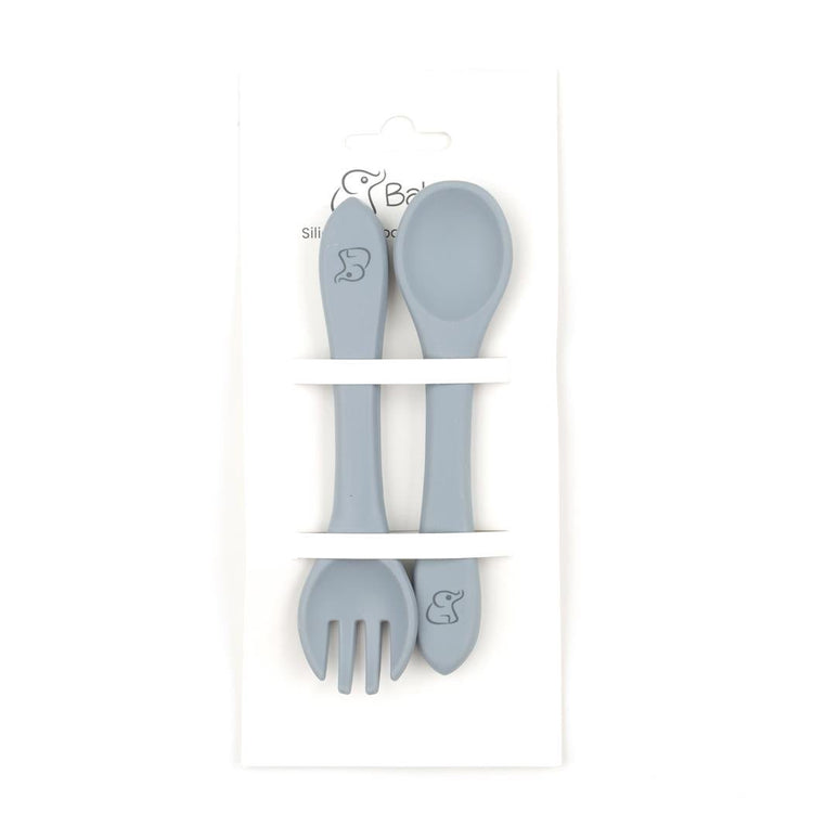 Silicone Baby Spoon Fork Set Gray - EFENDINA PAZAR - BABOO - 