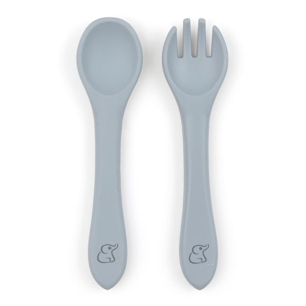 Silicone Baby Spoon Fork Set Gray - EFENDINA PAZAR - BABOO - 