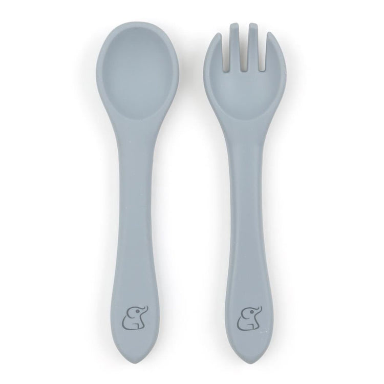 Silicone Baby Spoon Fork Set Gray - EFENDINA PAZAR - BABOO - 