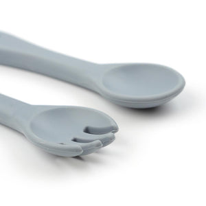 Silicone Baby Spoon Fork Set Gray - EFENDINA PAZAR - BABOO - 