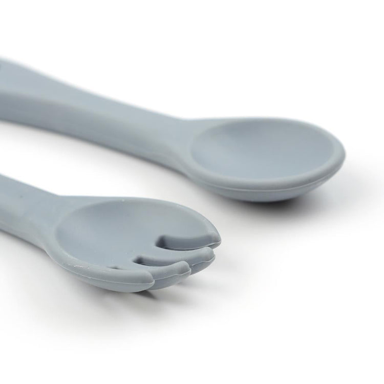 Silicone Baby Spoon Fork Set Gray - EFENDINA PAZAR - BABOO - 