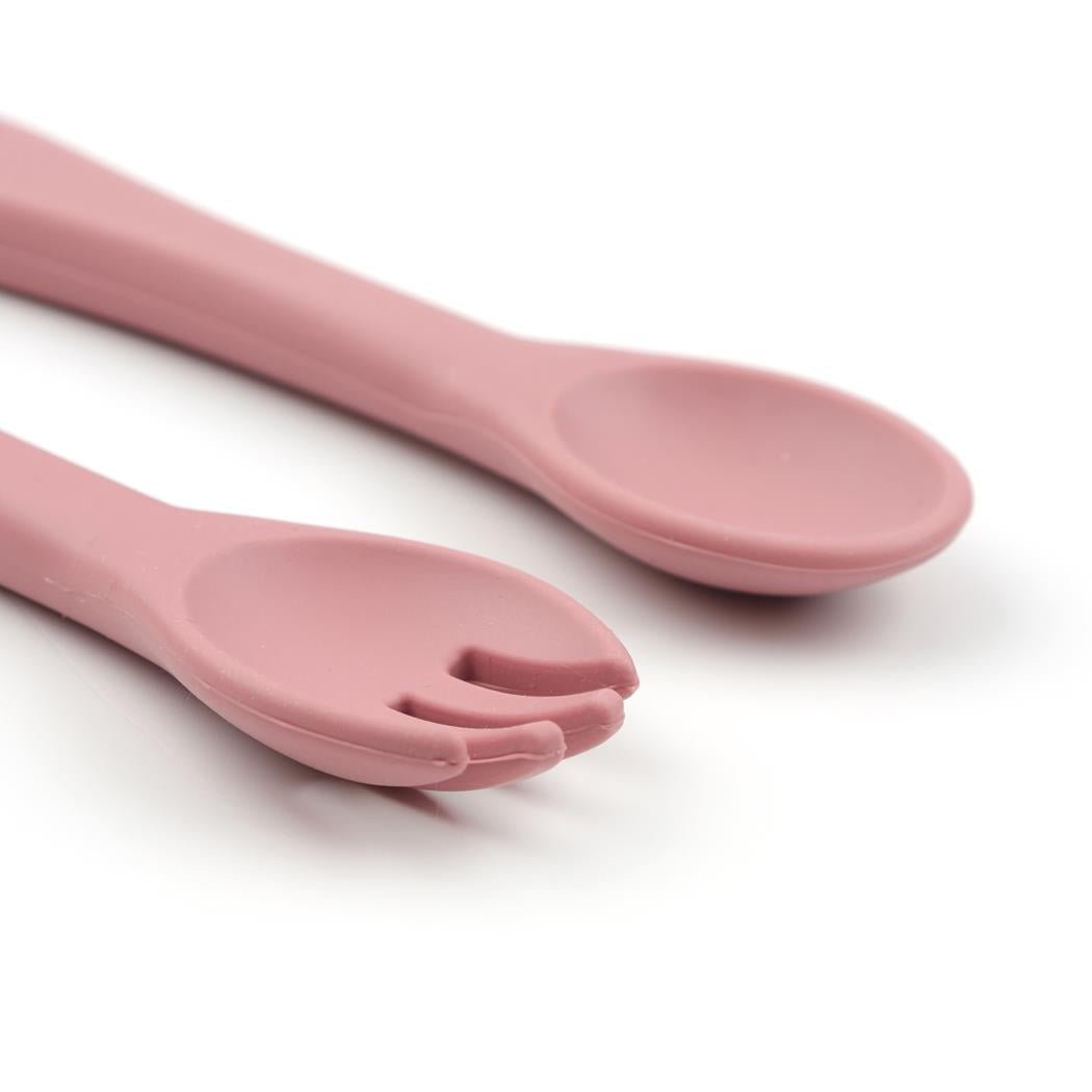 Silicone Baby Spoon Fork Set Pink - EFENDINA PAZAR - BABOO - 