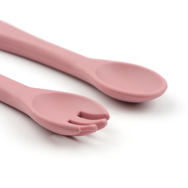 Silicone Baby Spoon Fork Set Pink - EFENDINA PAZAR - BABOO - 