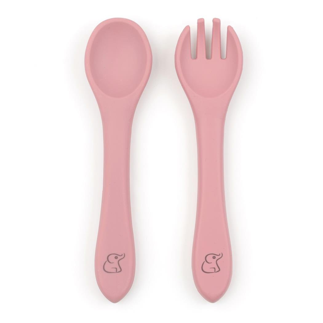 Silicone Baby Spoon Fork Set Pink - EFENDINA PAZAR - BABOO - 