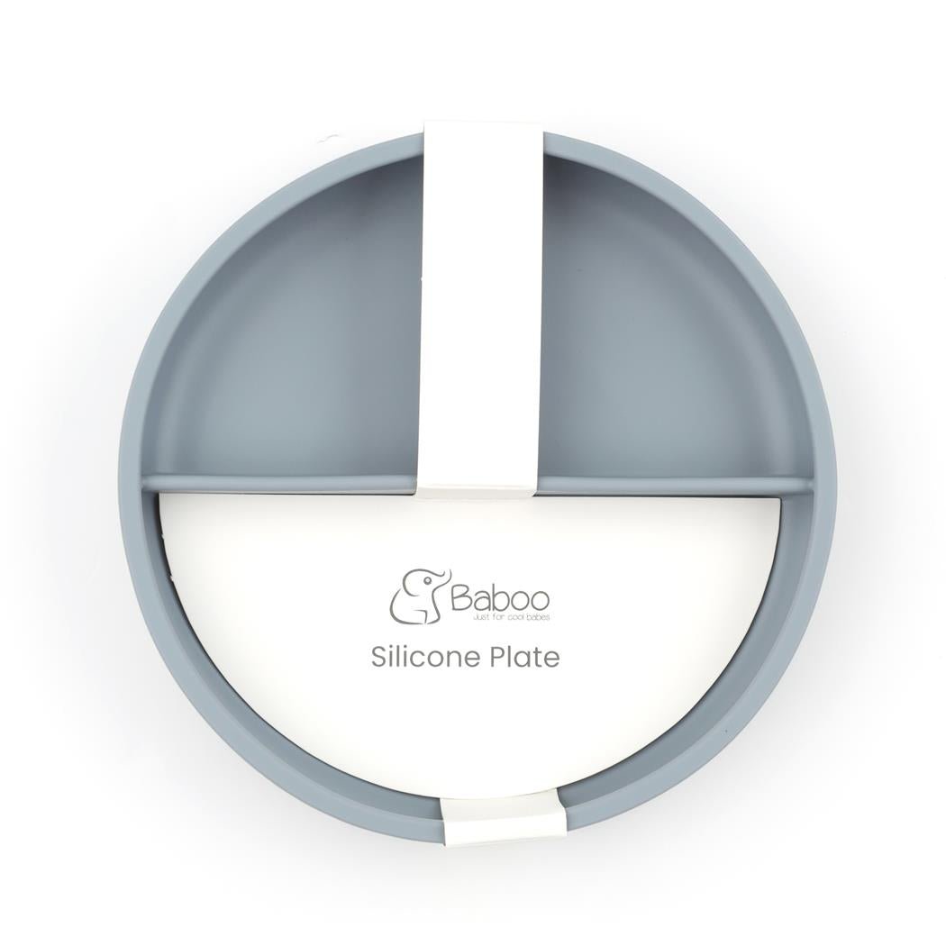 Silicone Vacuum Baby Compartment Plate Gray - EFENDINA PAZAR - BABOO - 8682291517409