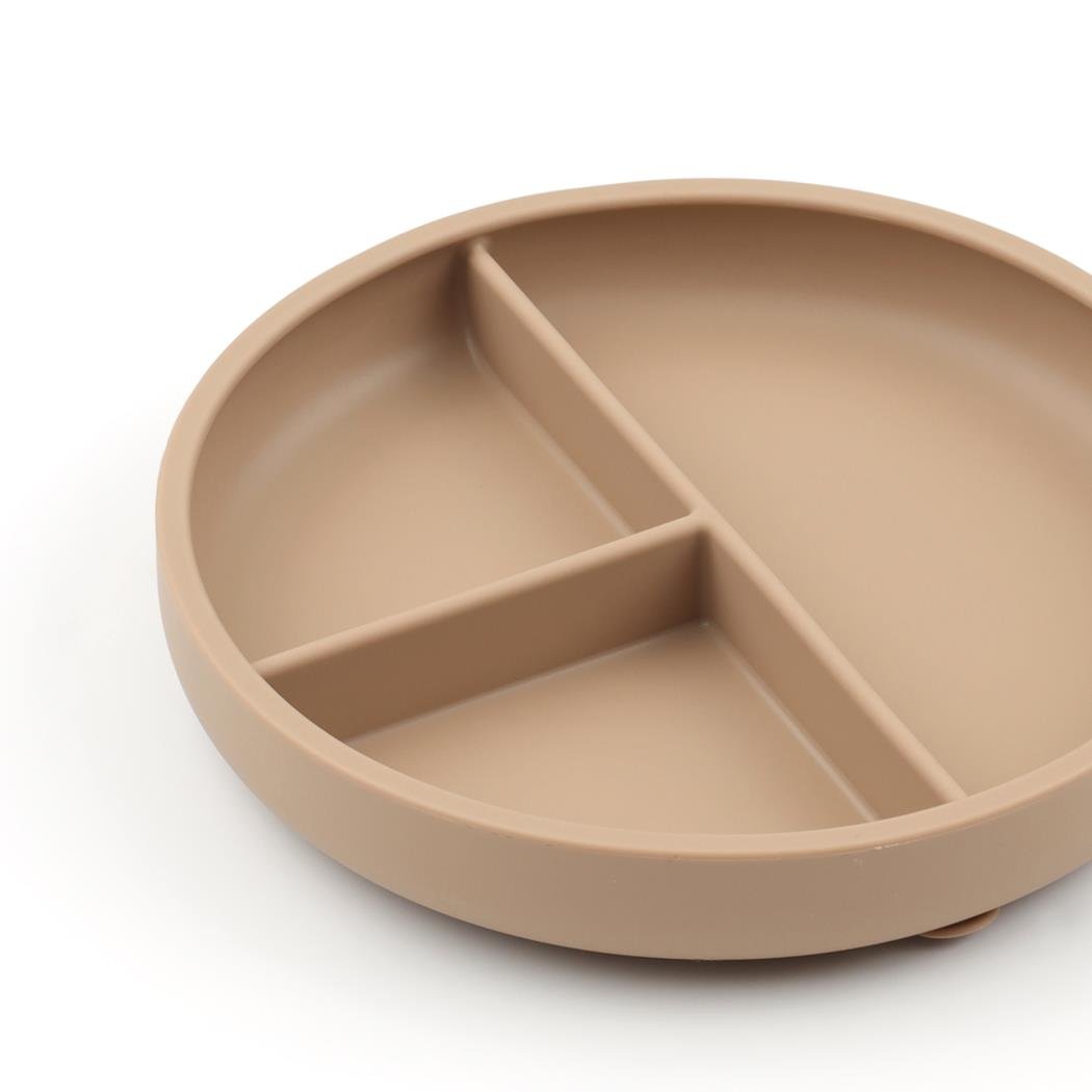 Silicone Vacuum Baby Plate with Compartment Beige - EFENDINA PAZAR - BABOO - 8682291517423