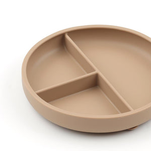 Silicone Vacuum Baby Plate with Compartment Beige - EFENDINA PAZAR - BABOO - 8682291517423