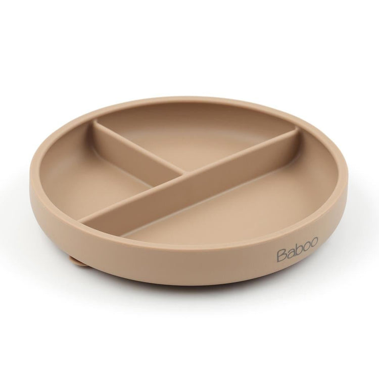 Silicone Vacuum Baby Plate with Compartment Beige - EFENDINA PAZAR - BABOO - 8682291517423
