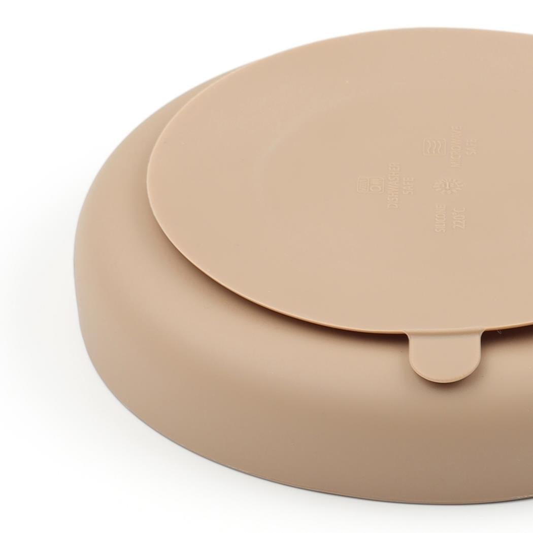 Silicone Vacuum Baby Plate with Compartment Beige - EFENDINA PAZAR - BABOO - 8682291517423