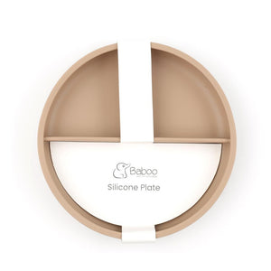 Silicone Vacuum Baby Plate with Compartment Beige - EFENDINA PAZAR - BABOO - 8682291517423
