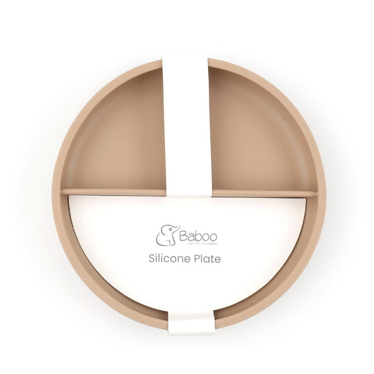 Silicone Vacuum Baby Plate with Compartment Beige - EFENDINA PAZAR - BABOO - 8682291517423