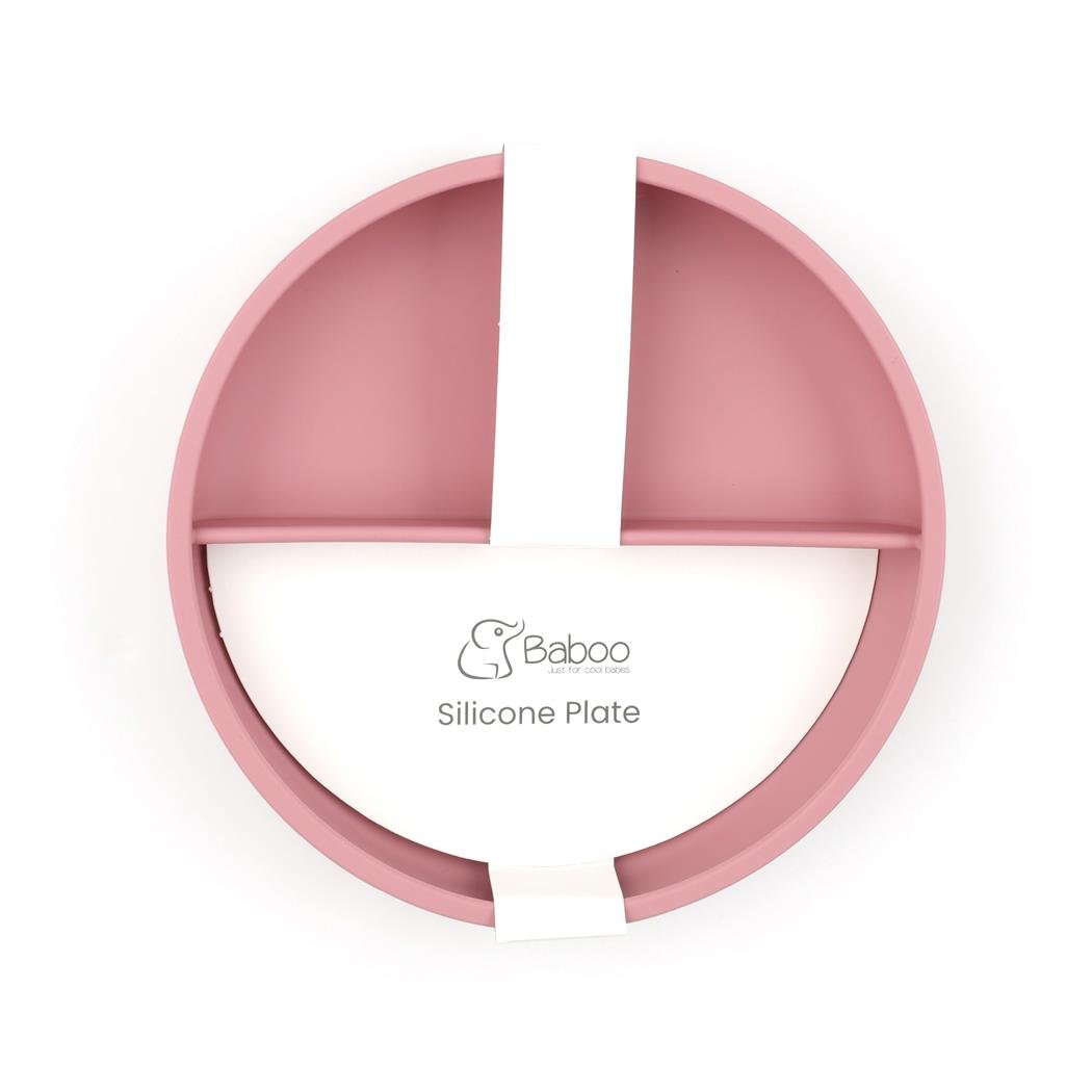 Silicone Vacuum Baby Plate with Compartments Pink - EFENDINA PAZAR - BABOO - 8682291517393