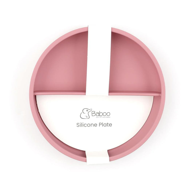 Silicone Vacuum Baby Plate with Compartments Pink - EFENDINA PAZAR - BABOO - 8682291517393