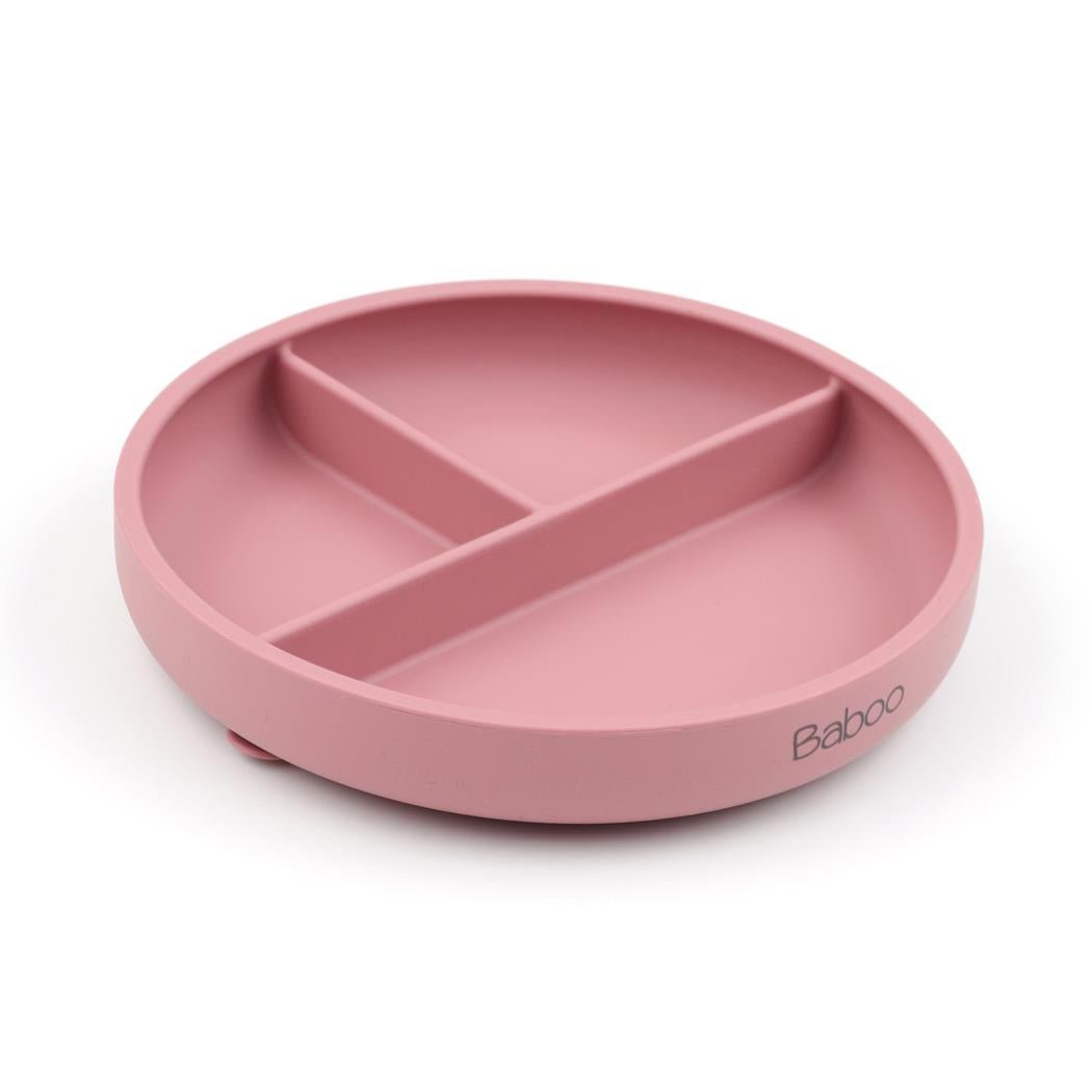 Silicone Vacuum Baby Plate with Compartments Pink - EFENDINA PAZAR - BABOO - 8682291517393