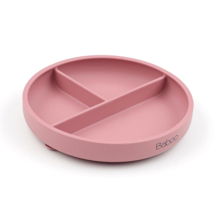Silicone Vacuum Baby Plate with Compartments Pink - EFENDINA PAZAR - BABOO - 8682291517393