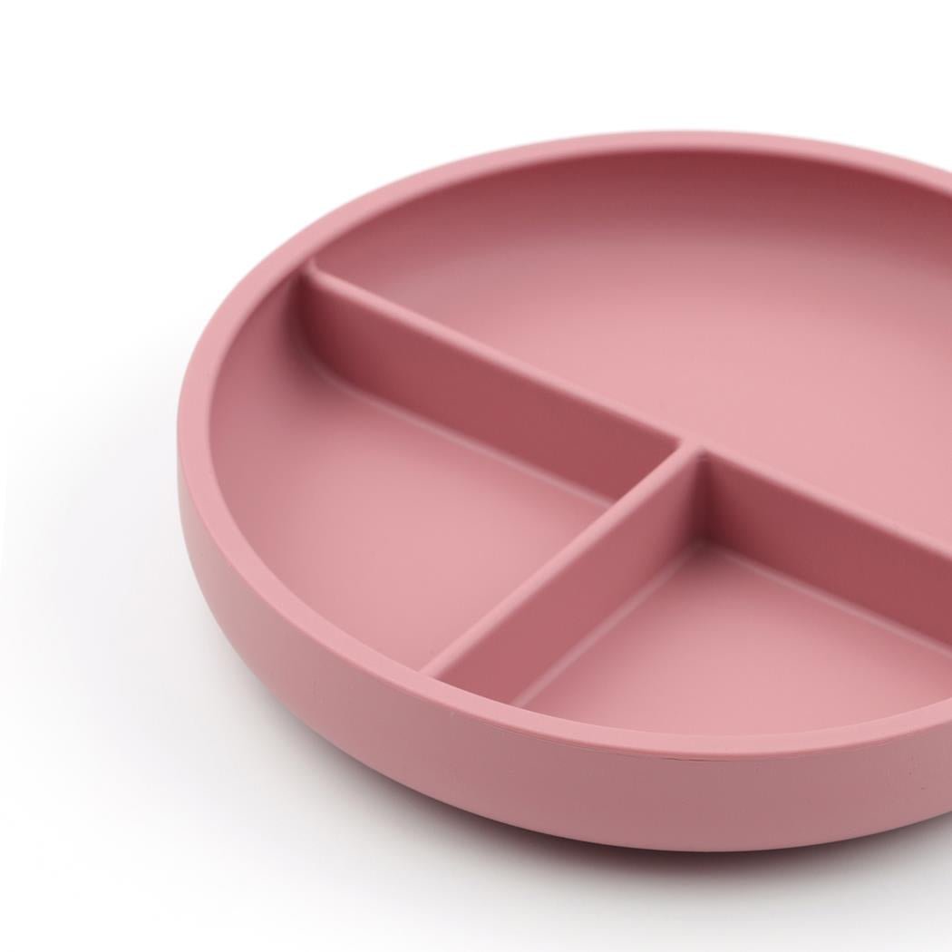 Silicone Vacuum Baby Plate with Compartments Pink - EFENDINA PAZAR - BABOO - 8682291517393