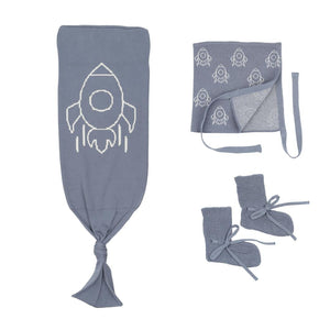 Swaddle Blanket Beanie Booties Gift Set Blue - EFENDINA PAZAR - BABOO - 8691810009042