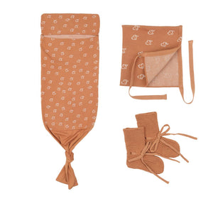Swaddle Blanket Beanie Booties Gift Set Brown - EFENDINA PAZAR - BABOO - 8691810009424