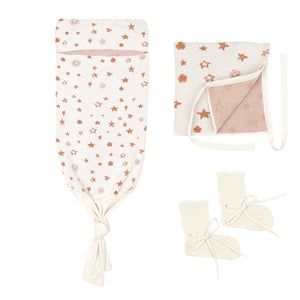Swaddle Blanket Beanie Booties Gift Set Cream - EFENDINA PAZAR - BABOO - 8691810008229