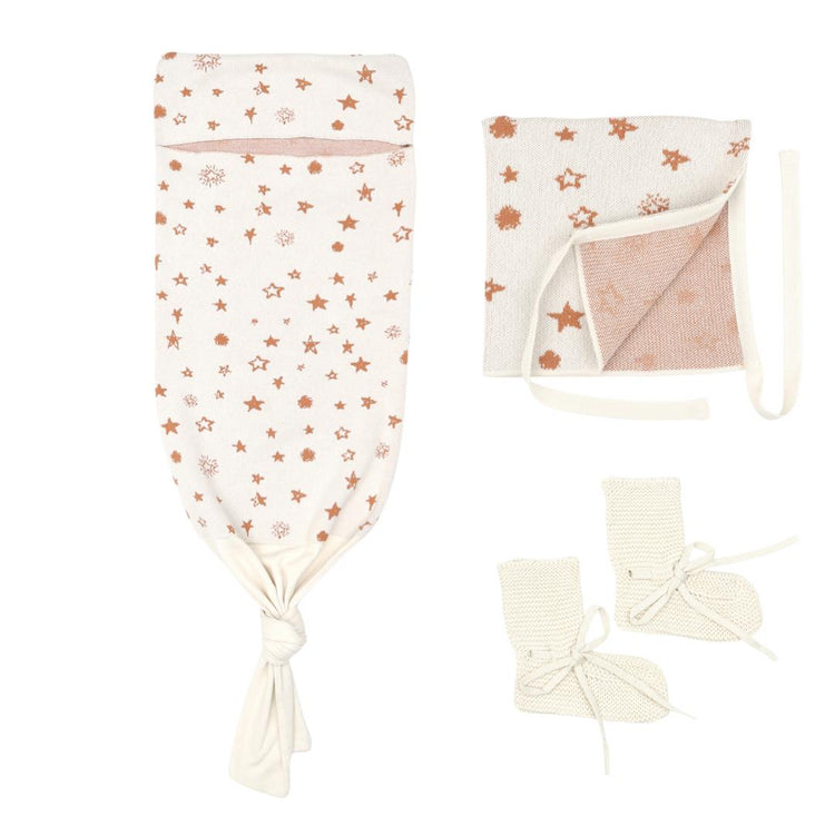 Swaddle Blanket Beanie Booties Gift Set Cream - EFENDINA PAZAR - BABOO - 8691810008229