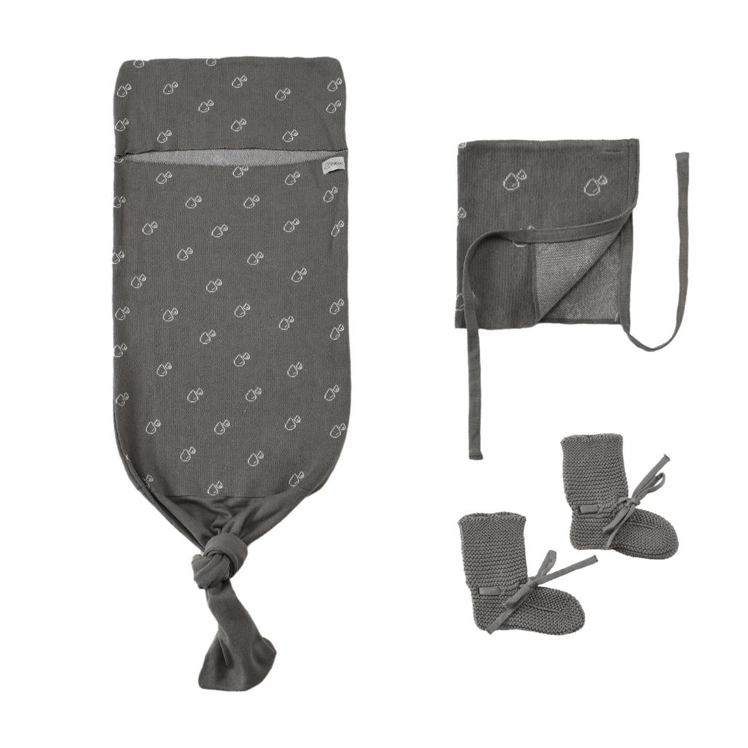 Swaddle Blanket Beanie Booties Gift Set Gray - EFENDINA PAZAR - BABOO - 8691810009806