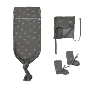 Swaddle Blanket Beanie Booties Gift Set Gray - EFENDINA PAZAR - BABOO - 8691810009806