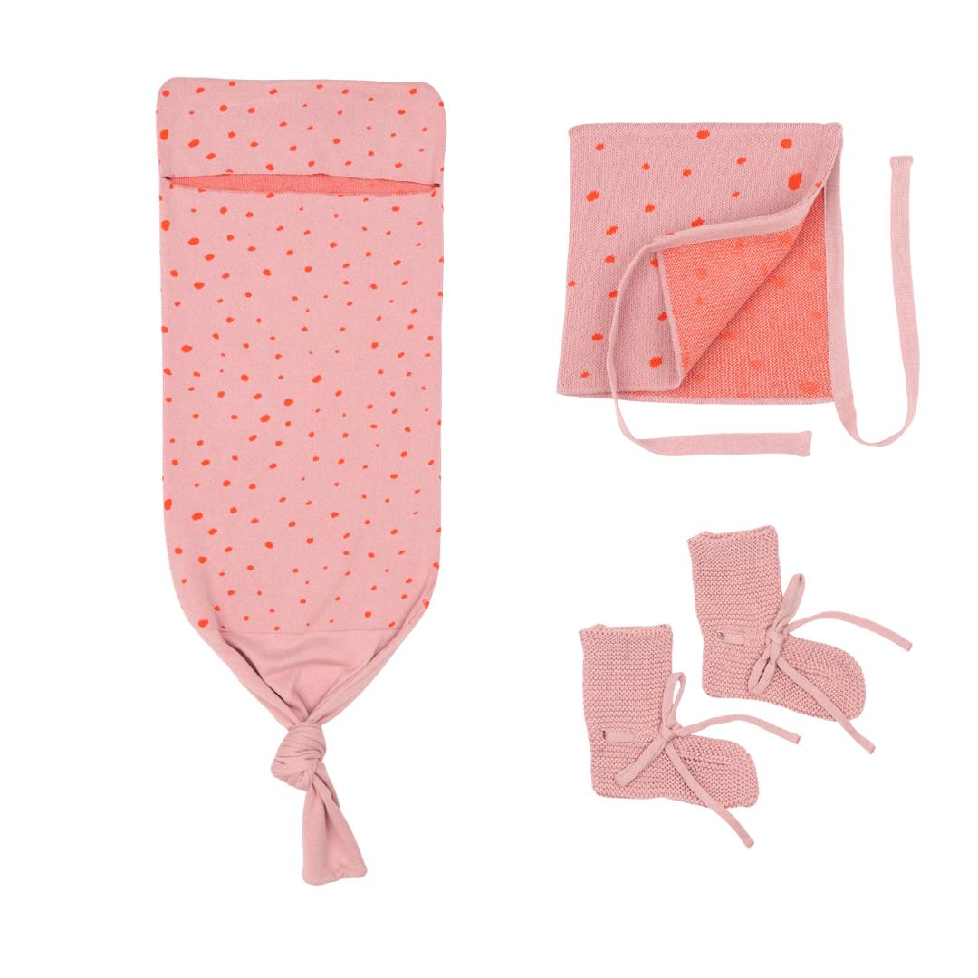 Swaddle Blanket Beanie Booties Gift Set Pink - EFENDINA PAZAR - BABOO - 8691810008632