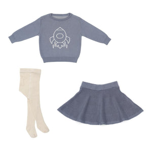Sweater Skirt Pantyhose Gift Set Blue - EFENDINA PAZAR - BABOO - 8691810009141