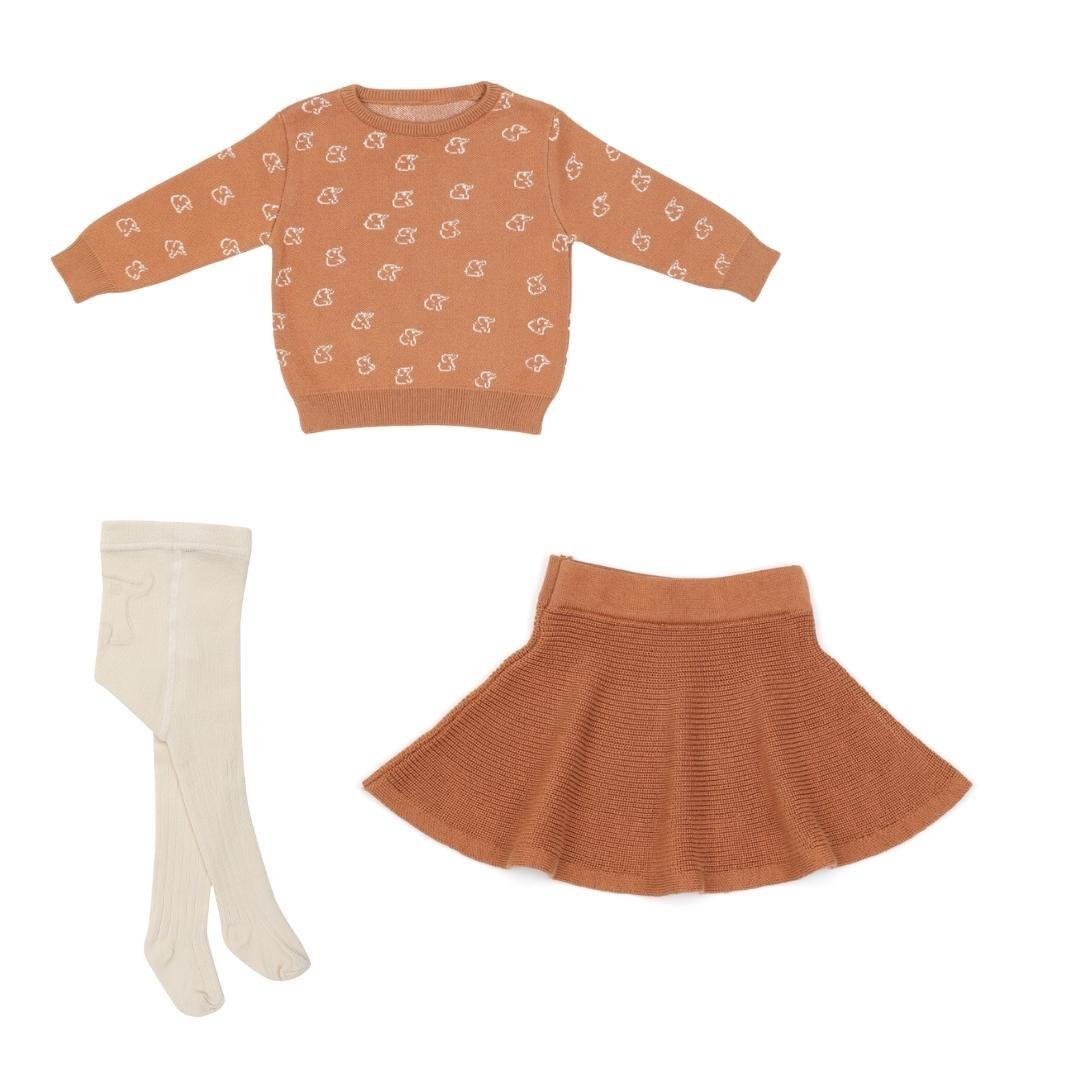 Sweater Skirt Pantyhose Gift Set Brown - EFENDINA PAZAR - BABOO - 8691810009523