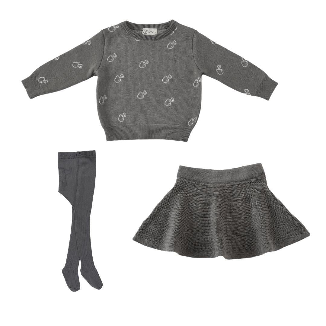 Sweater Skirt Pantyhose Gift Set Gray - EFENDINA PAZAR - BABOO - 8691810009905
