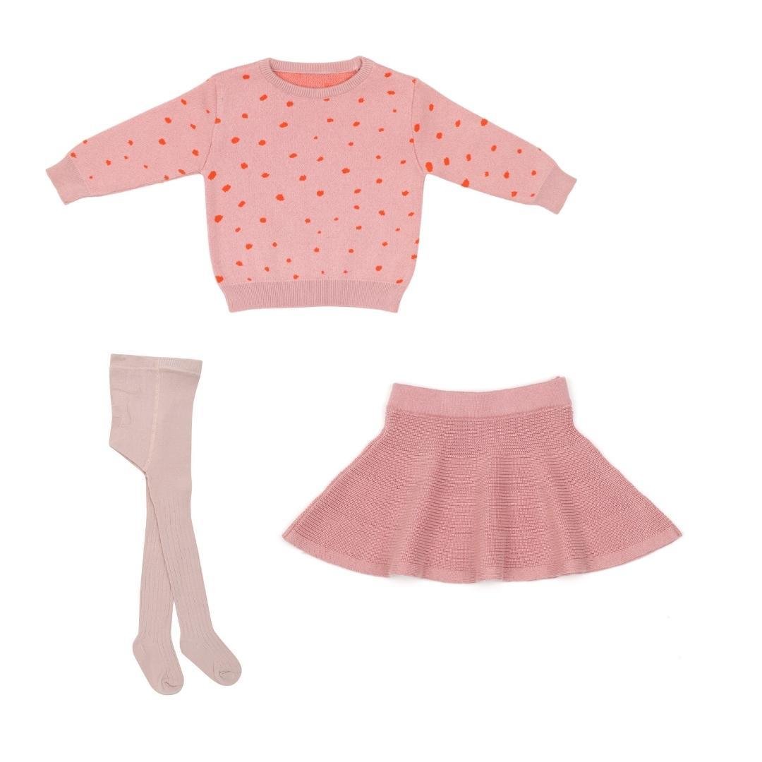 Sweater Skirt Pantyhose Gift Set Pink - EFENDINA PAZAR - BABOO - 8691810008779