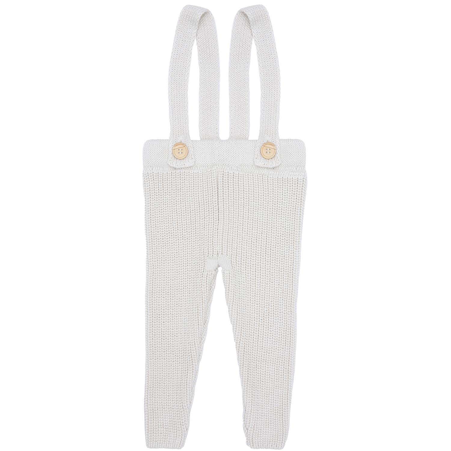 Thick Knitted Organic Cotton Baby and Children Suspender Trousers Cream - EFENDINA PAZAR - BABOO - 