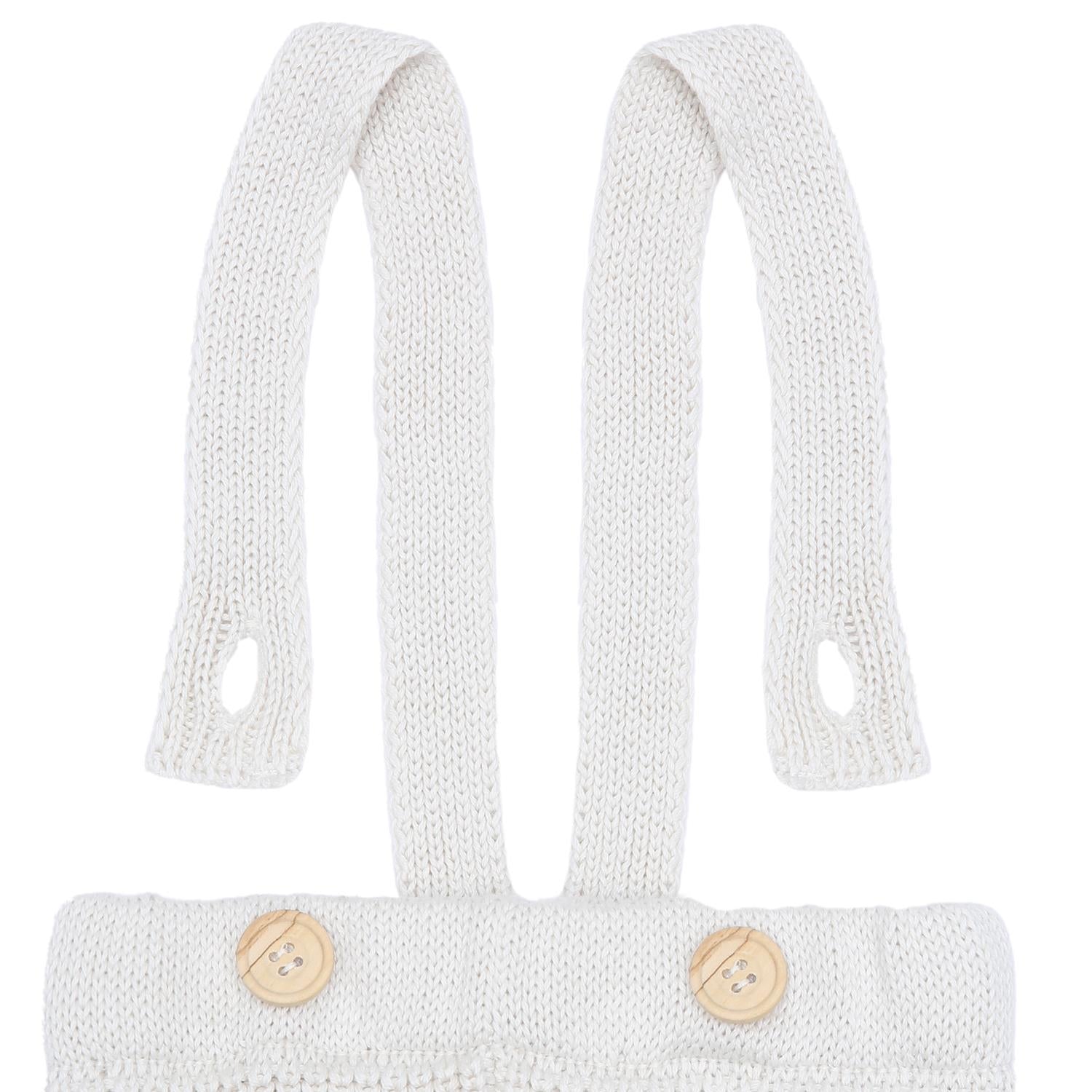 Thick Knitted Organic Cotton Baby and Children Suspender Trousers Cream - EFENDINA PAZAR - BABOO - 