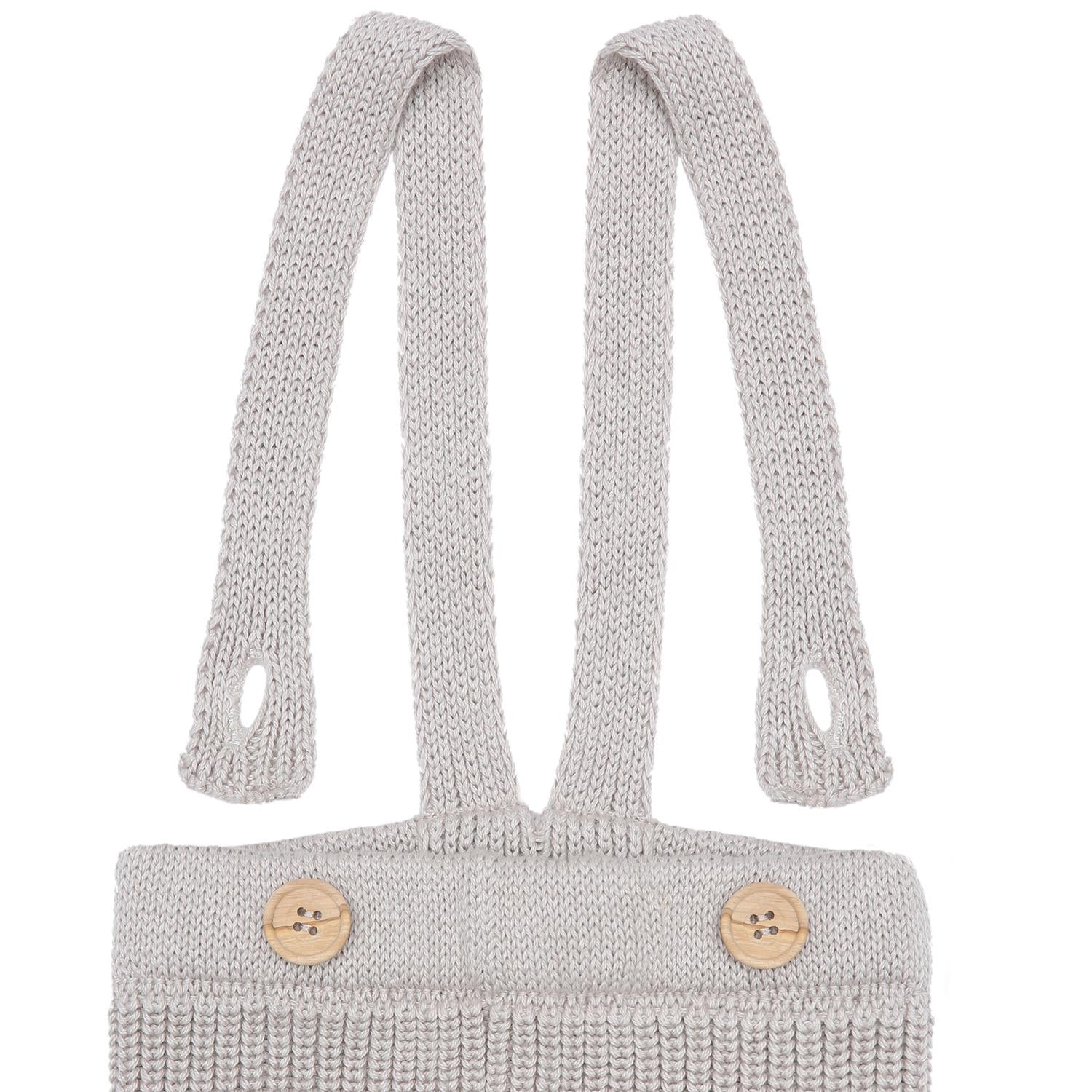 Thick Knitted Organic Cotton Baby and Kids Suspender Trousers Beige - EFENDINA PAZAR - BABOO - 8682291514941