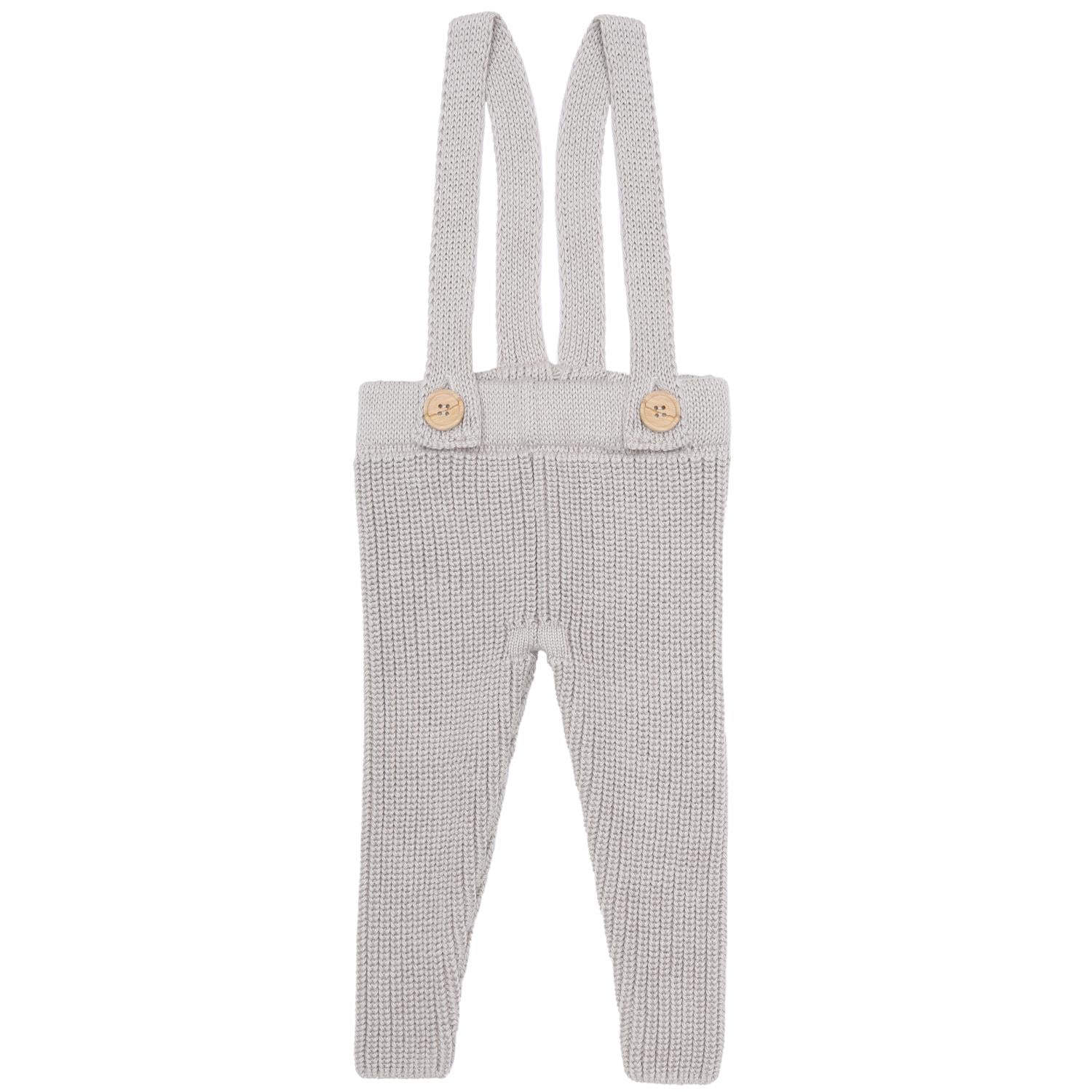 Thick Knitted Organic Cotton Baby and Kids Suspender Trousers Beige - EFENDINA PAZAR - BABOO - 8682291514941