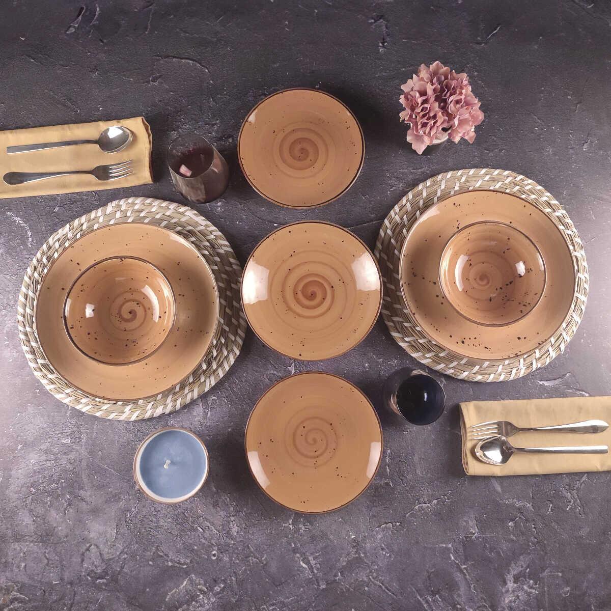 Tulu Sea Red Brown 24 Piece Dinner Set for 6 Persons