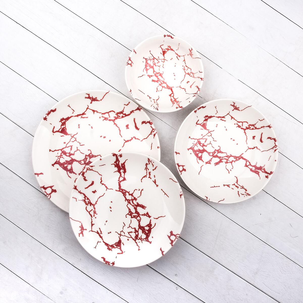 Tulu Classic Dinner Set BS1136 Red Marble 24 Pieces