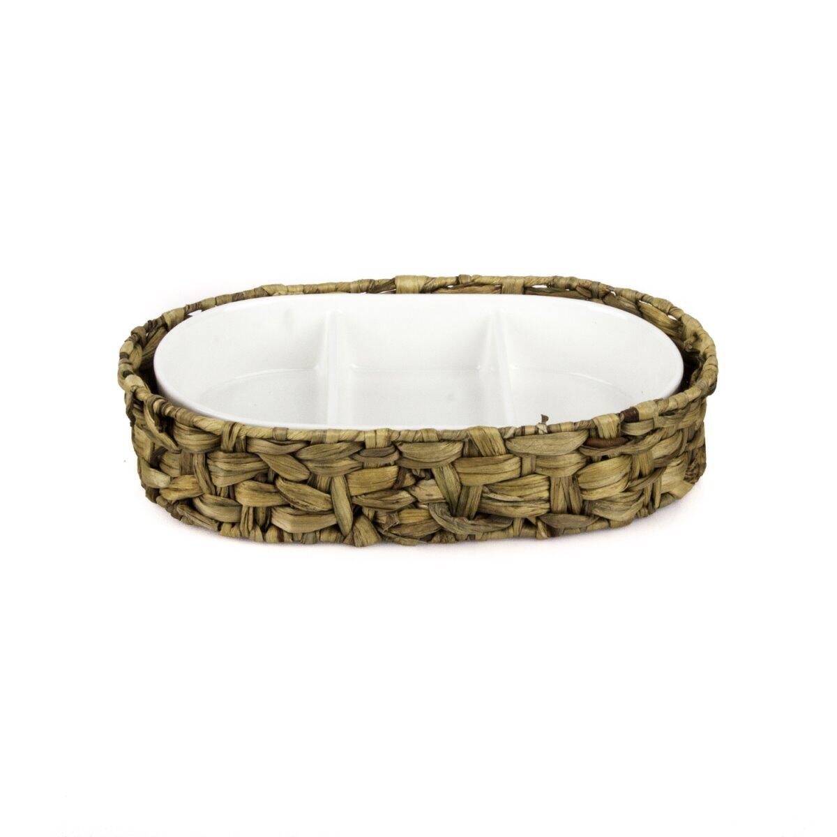 Ultraform Wicker Porcelain Oval Bowl with 3 Compartments