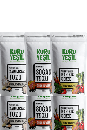 Vegetable Package Garlic Powder Onion Powder Mixed Vegetables 3 piece 300 g - EFENDINA PAZAR - Kuru Yeşil - 8681999041698