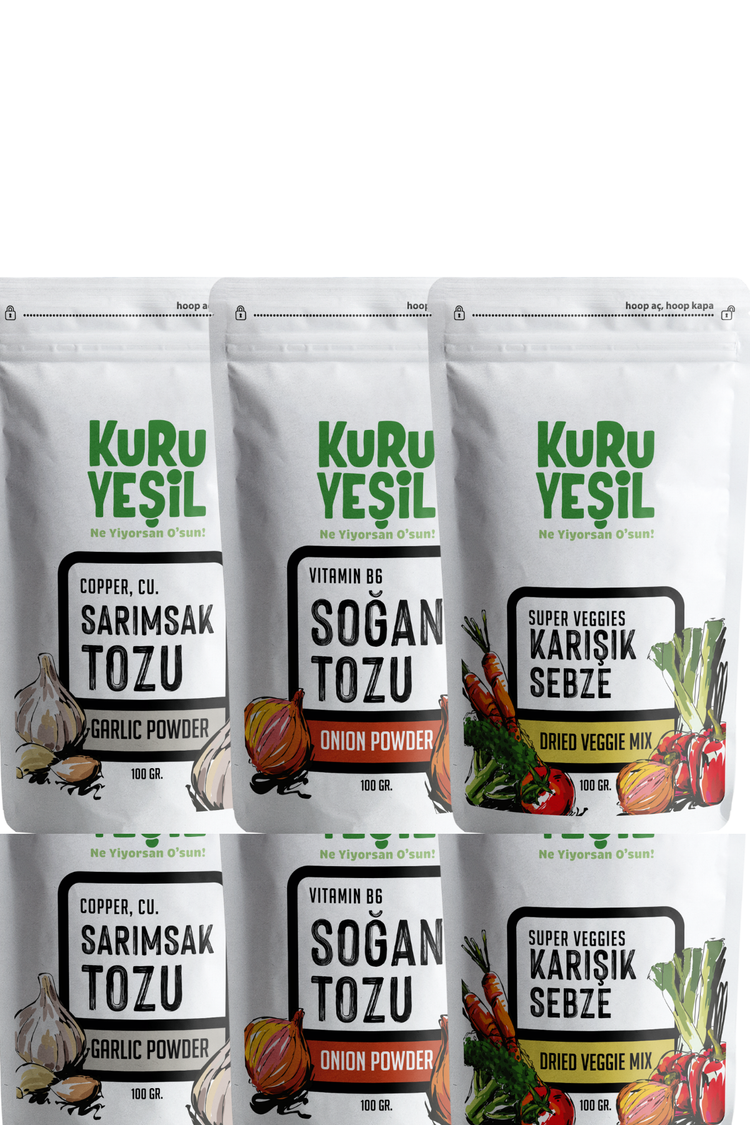Vegetable Package Garlic Powder Onion Powder Mixed Vegetables 3 piece 300 g - EFENDINA PAZAR - Kuru Yeşil - 8681999041698