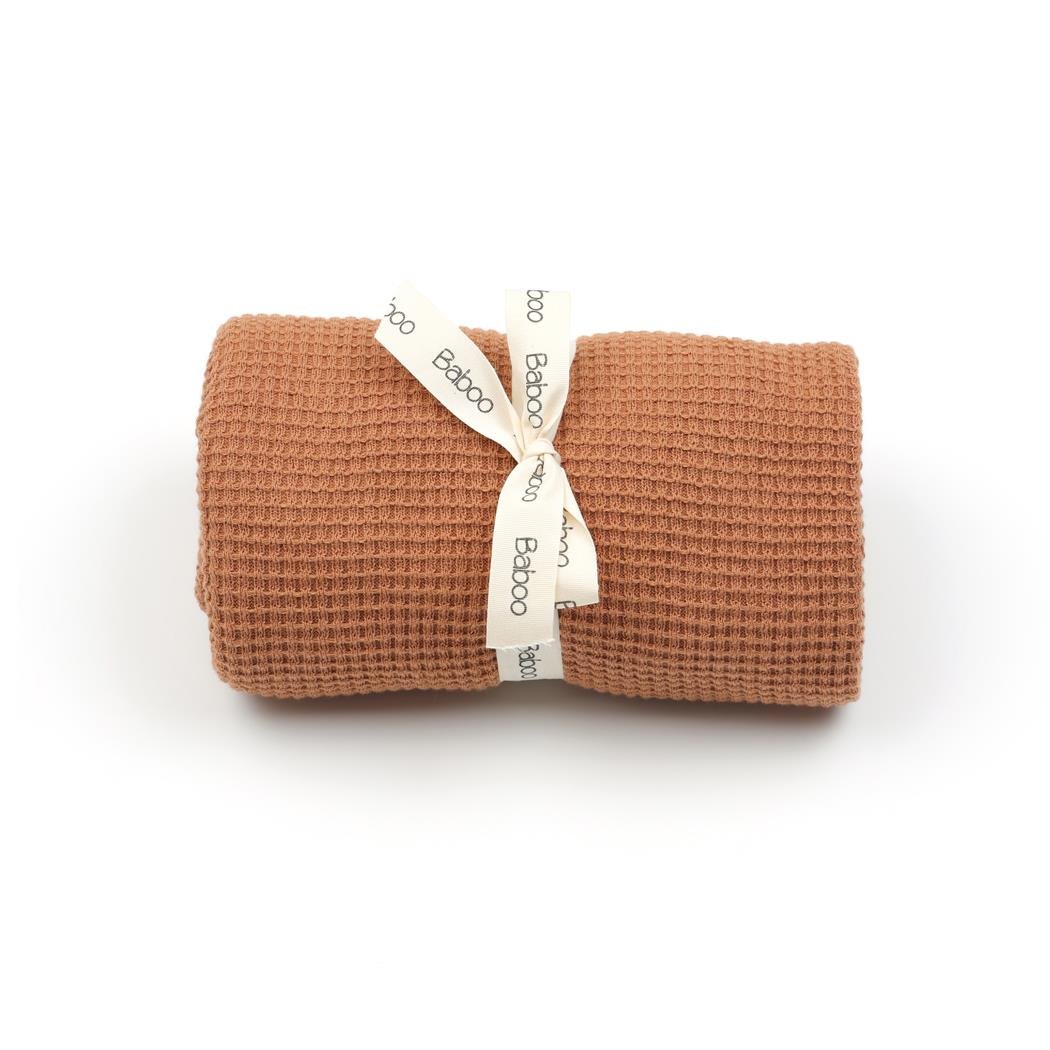 Waffle Organic Cotton Baby Blanket Brown - EFENDINA PAZAR - BABOO - 8682291518437